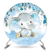 Lofaris Blue Floral Elephant Boy Baby Shower Round Backdrop
